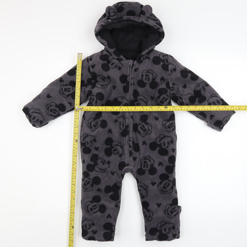 Disney Baby Grey Mickey Mouse Fleece Hooded Coverall 12-18 Months