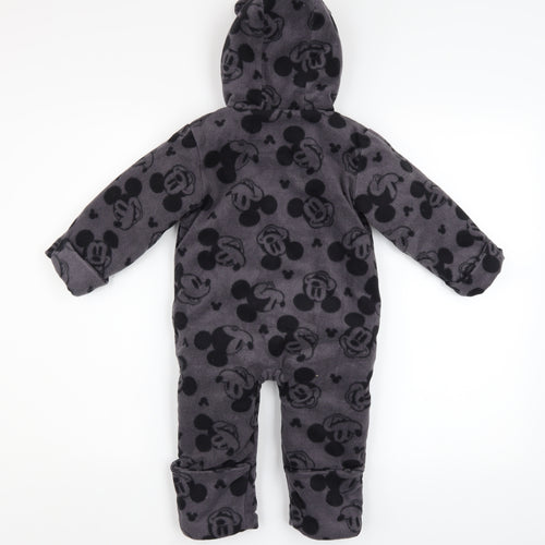 Disney Baby Grey Mickey Mouse Fleece Hooded Coverall 12-18 Months