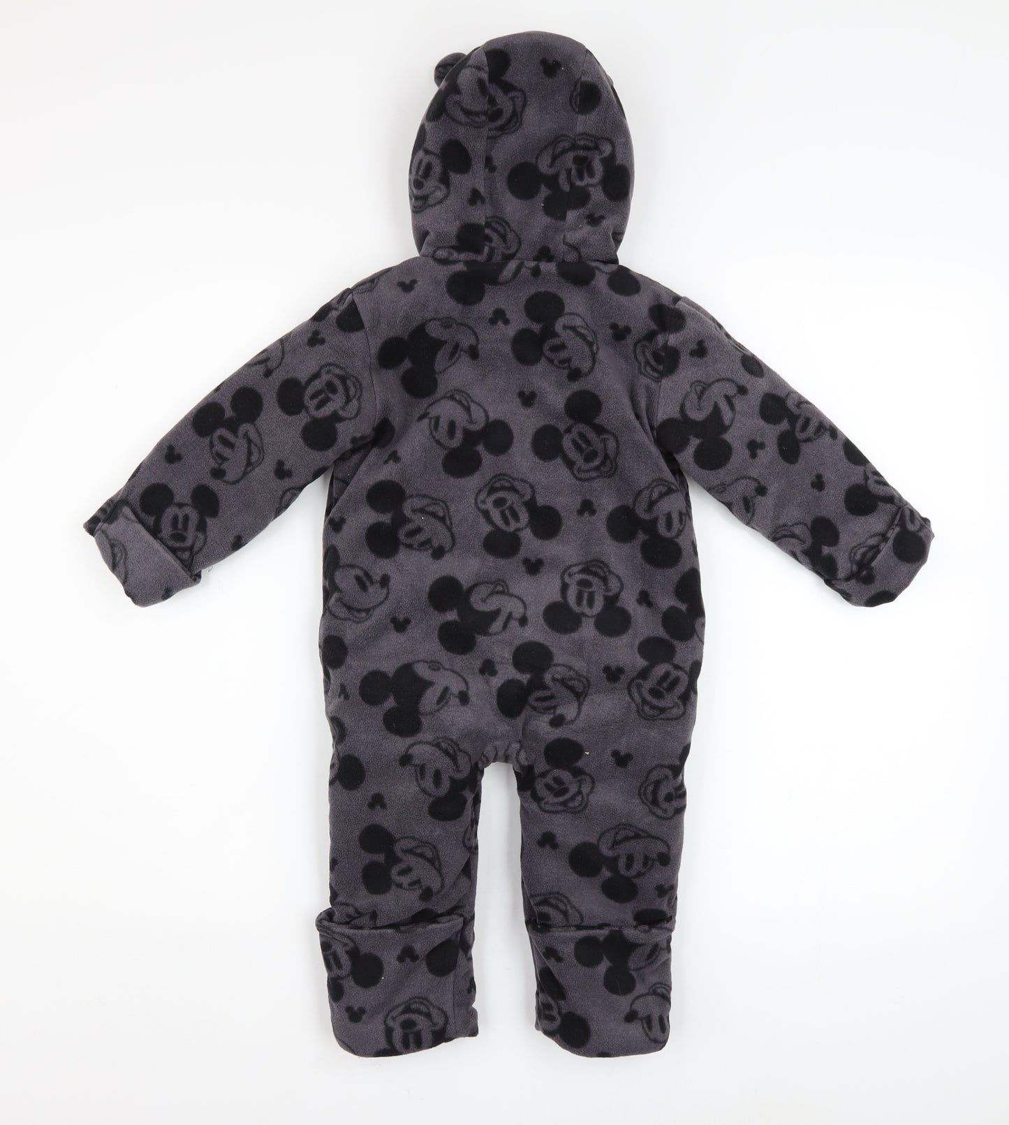 Disney Baby Grey Mickey Mouse Fleece Hooded Coverall 12-18 Months
