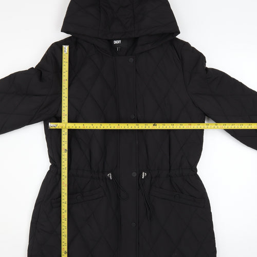 DKNY Women's Black Quilted Hooded Mid-Length Puffer Jacket Size M