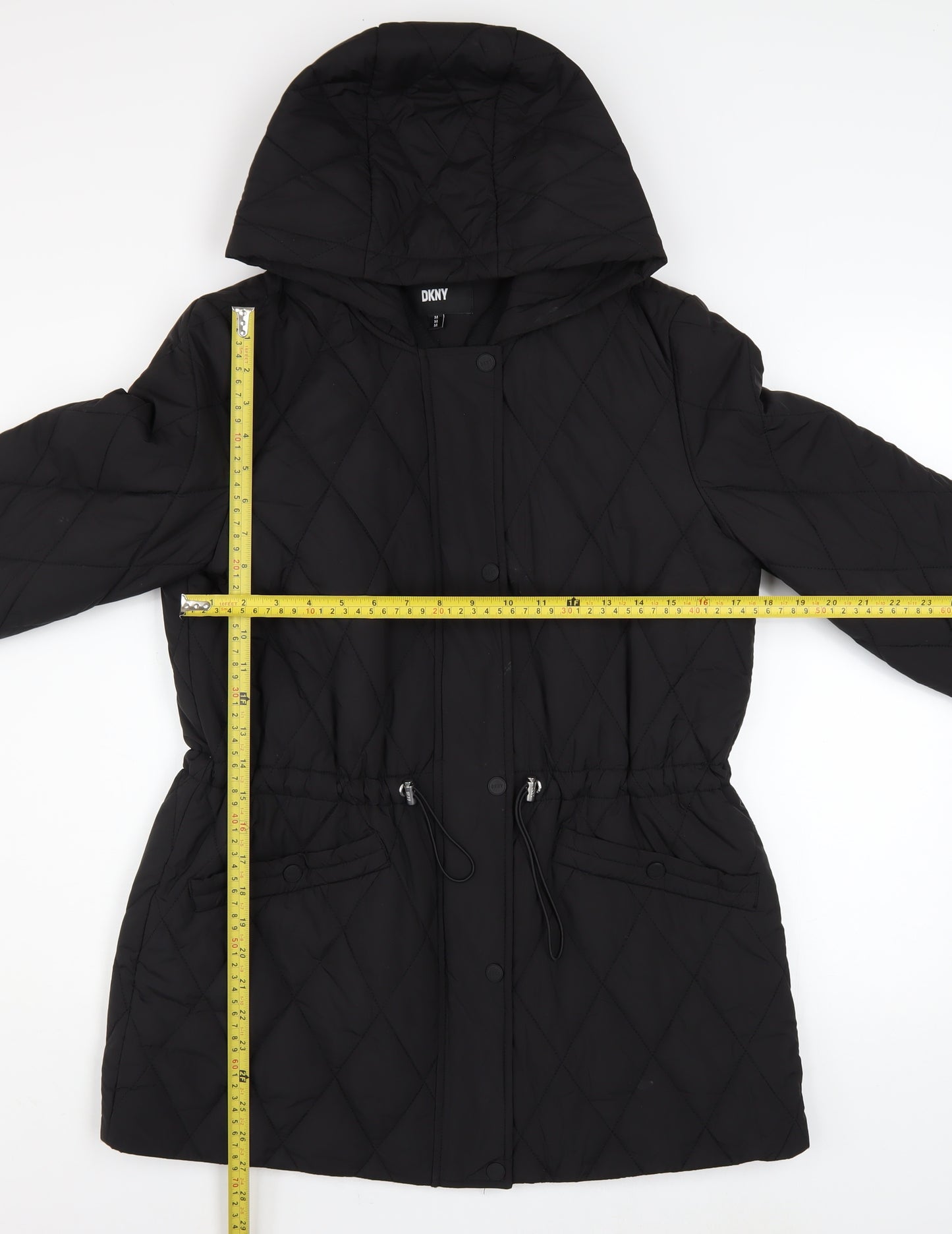DKNY Women's Black Quilted Hooded Mid-Length Puffer Jacket Size M