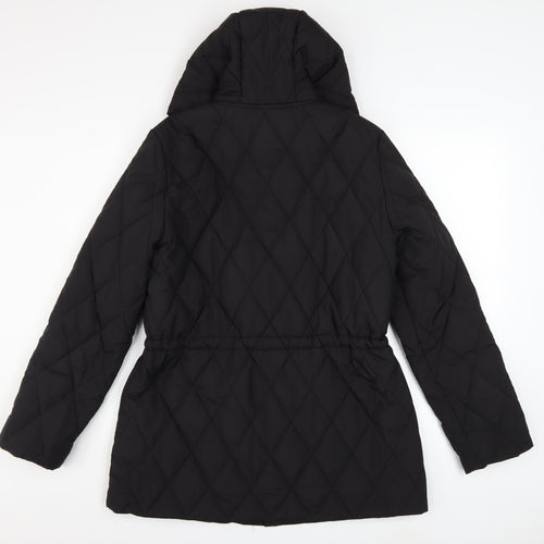DKNY Women's Black Quilted Hooded Mid-Length Puffer Jacket Size M