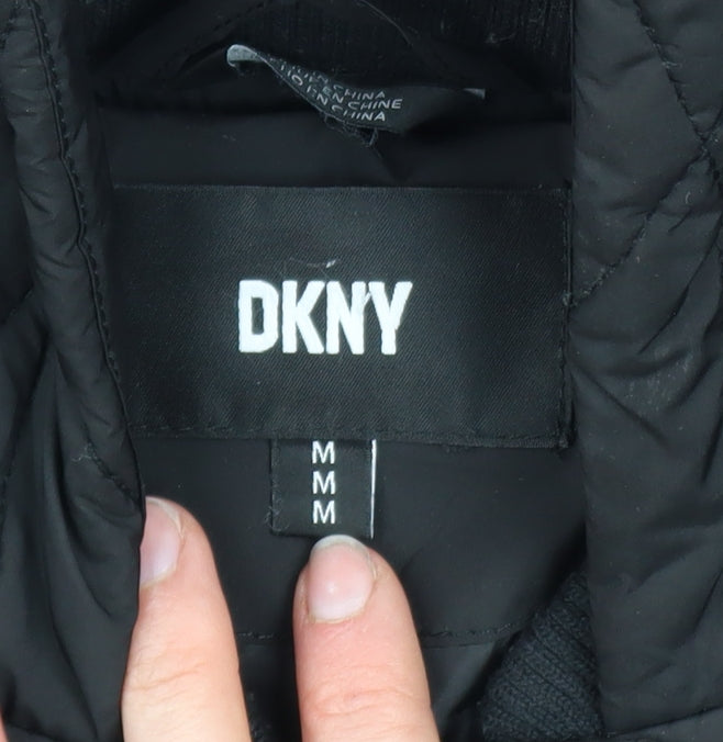 DKNY Women's Black Quilted Hooded Mid-Length Puffer Jacket Size M