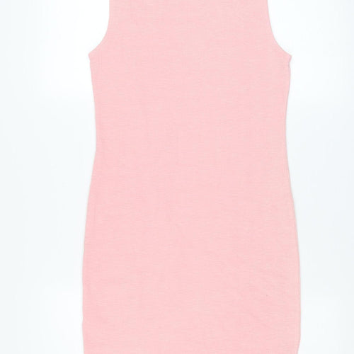 Zara Women Pink Cotton Bodycon Knee Length Sleeveless Dress Size 12