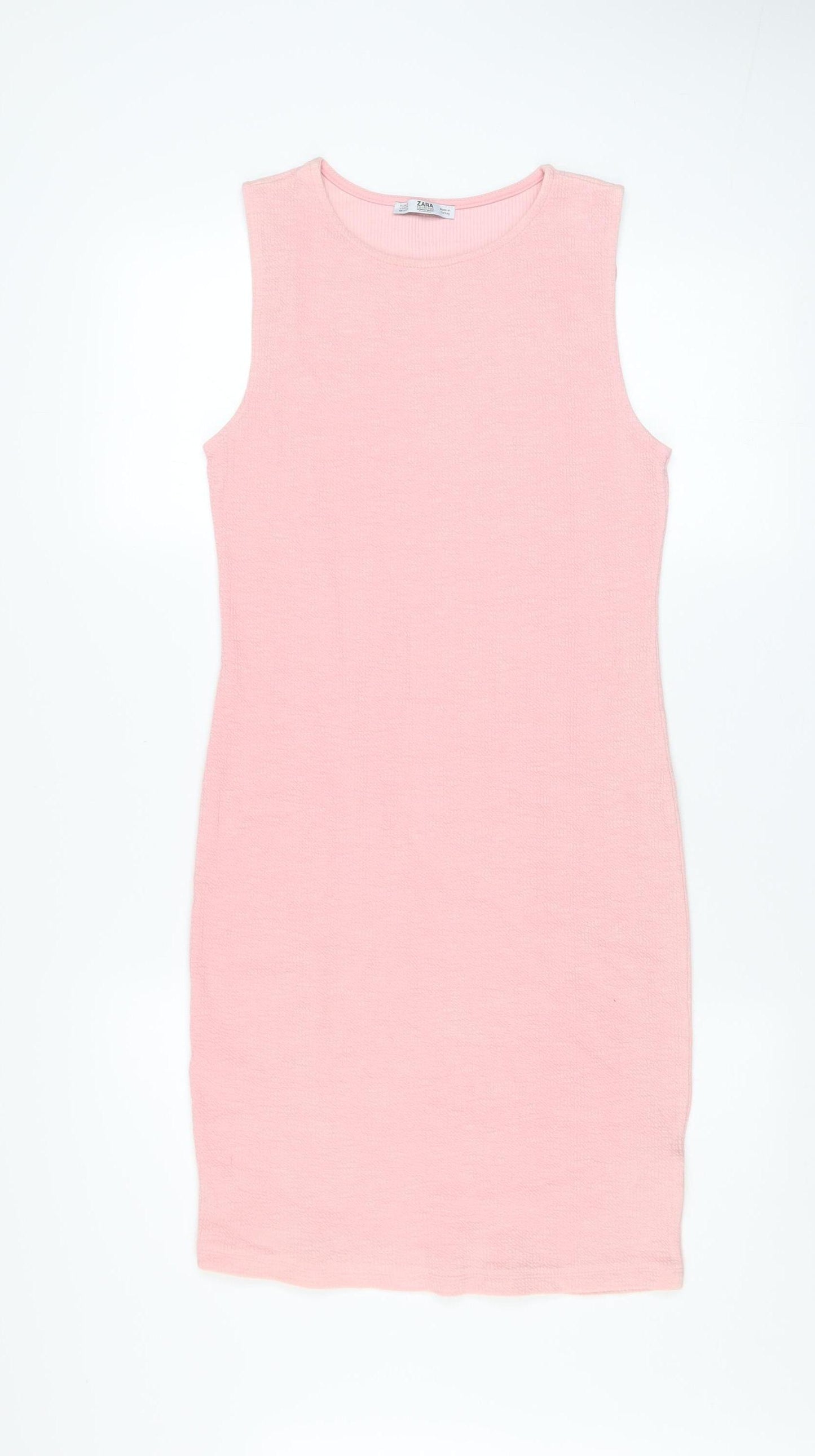 Zara Women Pink Cotton Bodycon Knee Length Sleeveless Dress Size 12