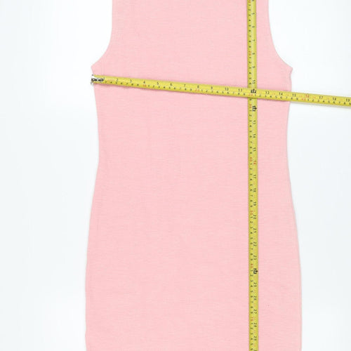 Zara Women Pink Cotton Bodycon Knee Length Sleeveless Dress Size 12