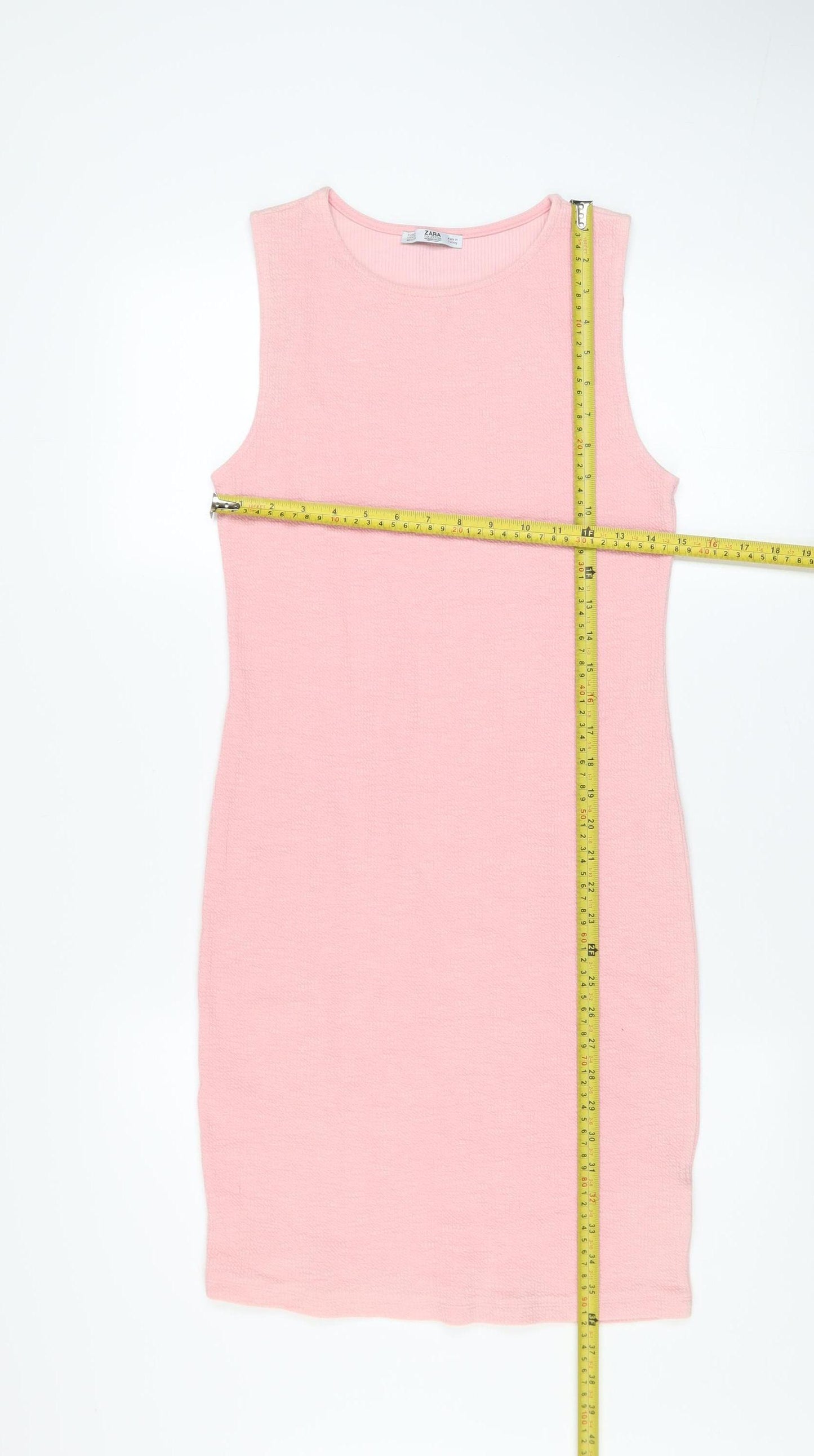 Zara Women Pink Cotton Bodycon Knee Length Sleeveless Dress Size 12