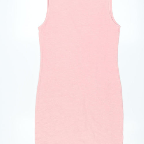 Zara Women Pink Cotton Bodycon Knee Length Sleeveless Dress Size 12