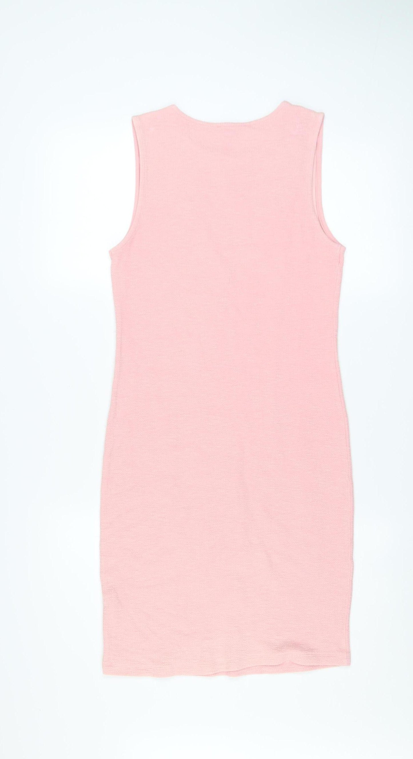 Zara Women Pink Cotton Bodycon Knee Length Sleeveless Dress Size 12