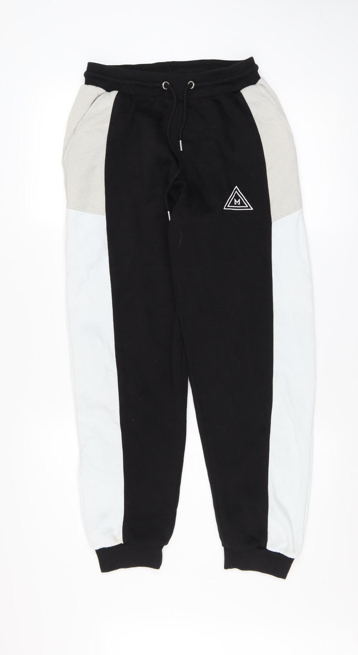 MAN Men's Black Colourblock Jogger Trousers XS Regular Fit