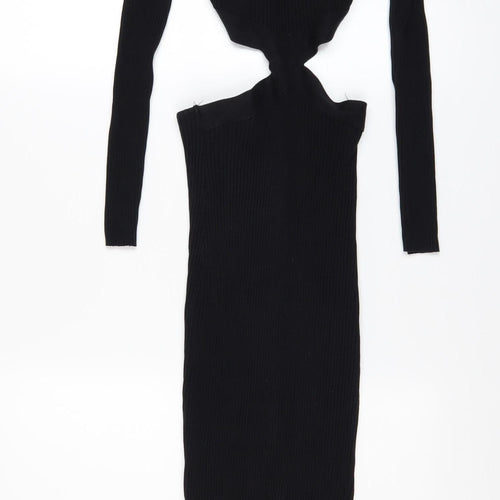 Zara Women’s Black Bodycon Midi Cut Out Dress Size 12