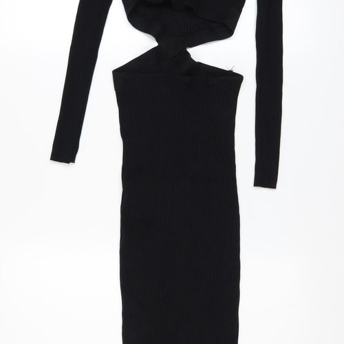 Zara Women’s Black Bodycon Midi Cut Out Dress Size 12