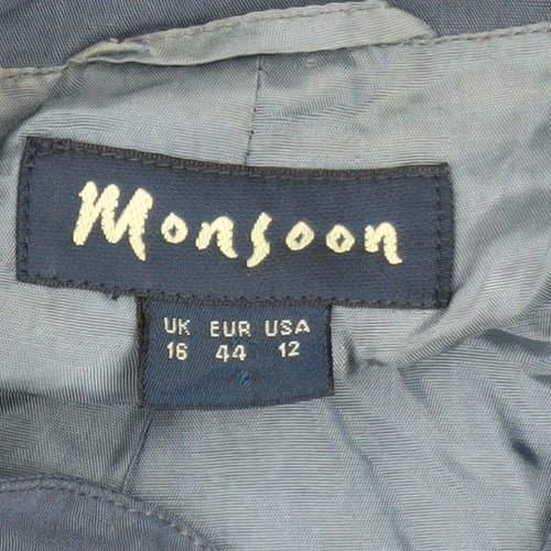 Monsoon Women's Blue Linen Blend Blazer Jacket UK 16