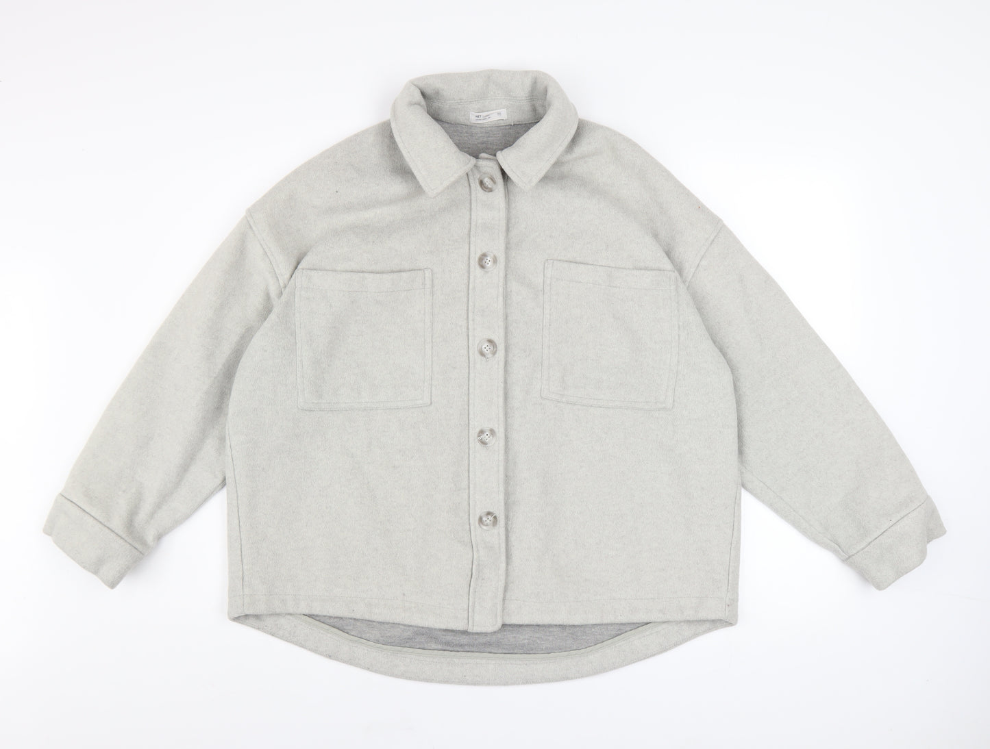 NET Ladies Grey Polyester Button Casual Jacket Women M