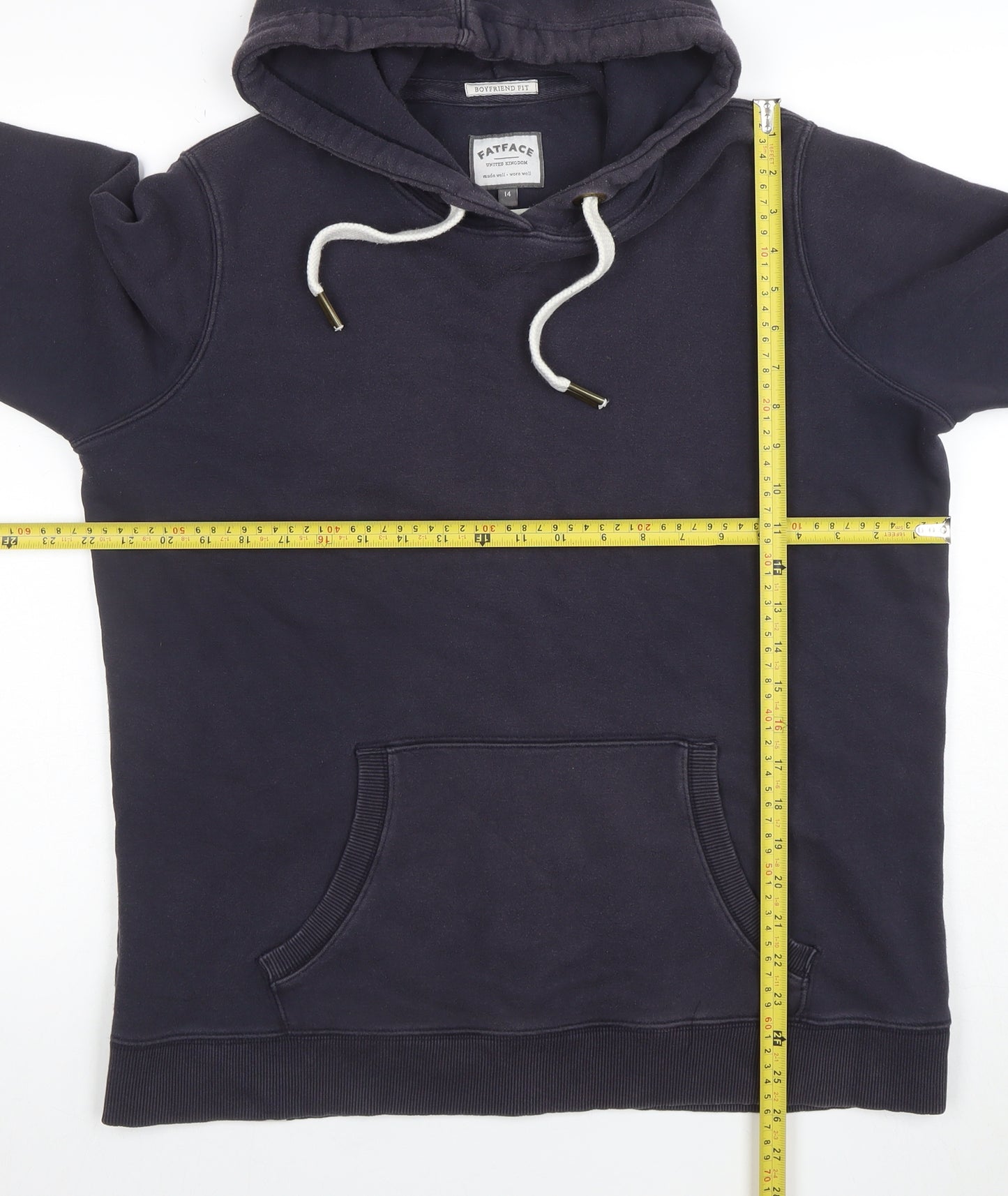 FatFace Women's Navy Blue Hoodie Size 14 Cotton Blend Pullover