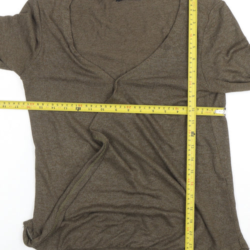 Bershka Women Brown Wrap V-Neck Long Sleeve Slim Fit Top M