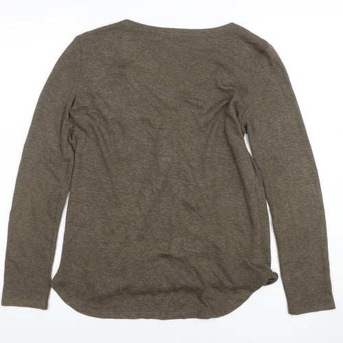 Bershka Women Brown Wrap V-Neck Long Sleeve Slim Fit Top M