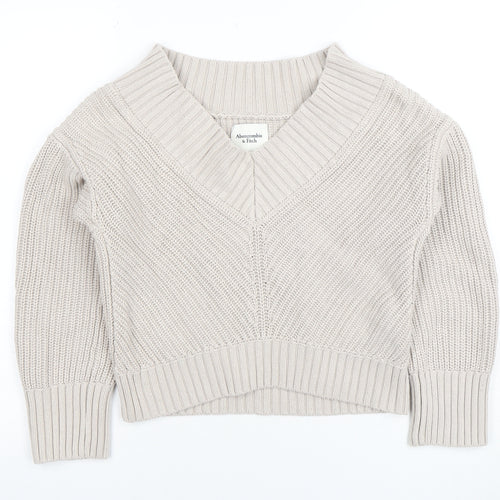 Abercrombie & Fitch Women’s Beige Chunky Knit V-Neck Jumper XS