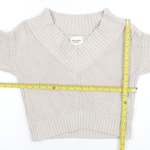 Abercrombie & Fitch Women’s Beige Chunky Knit V-Neck Jumper XS