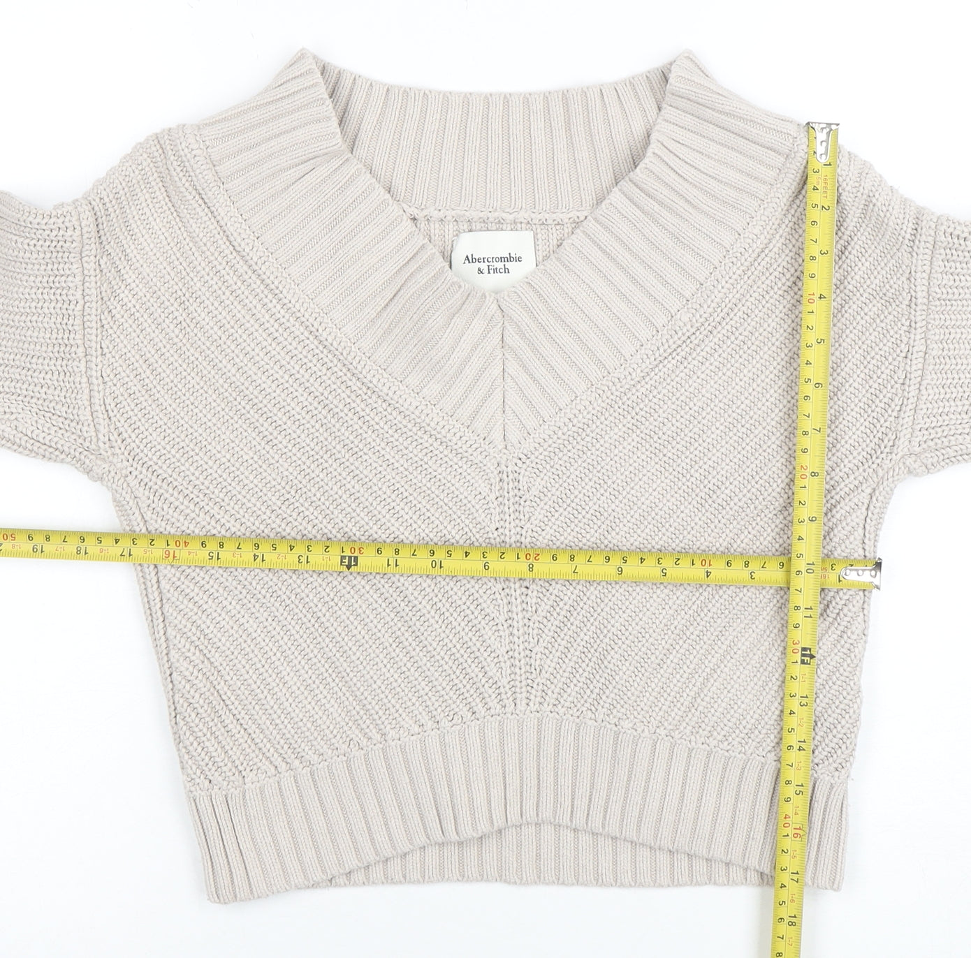 Abercrombie & Fitch Women’s Beige Chunky Knit V-Neck Jumper XS