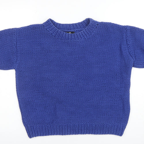 H&M Womens Blue Chunky Knit Short Sleeve Cotton Jumper Size 12