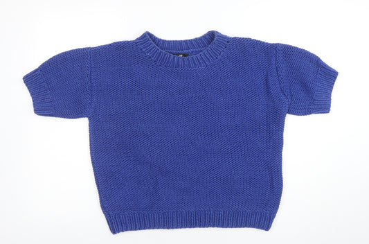 H&M Womens Blue Chunky Knit Short Sleeve Cotton Jumper Size 12