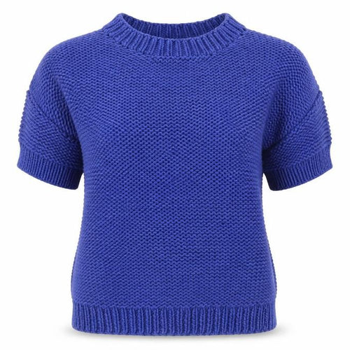 H&M Womens Blue Chunky Knit Short Sleeve Cotton Jumper Size 12