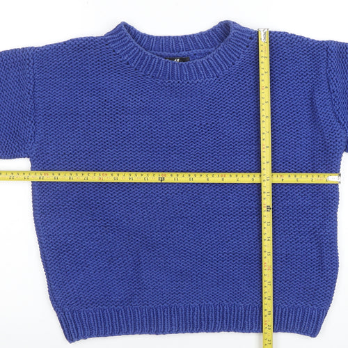 H&M Womens Blue Chunky Knit Short Sleeve Cotton Jumper Size 12