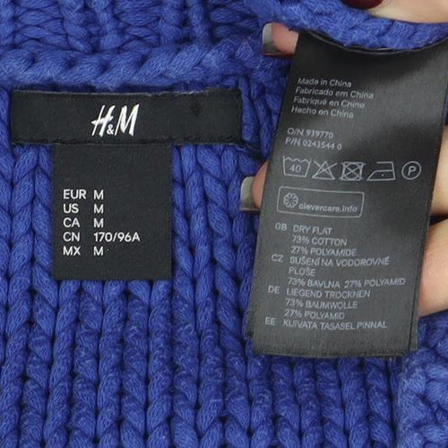 H&M Womens Blue Chunky Knit Short Sleeve Cotton Jumper Size 12