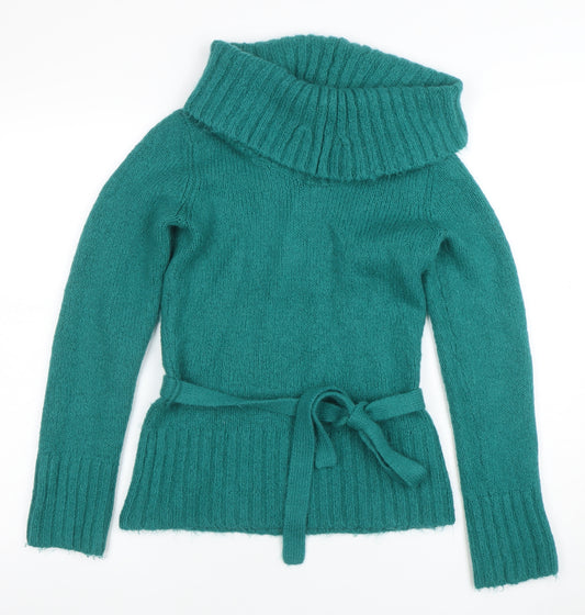 Red Herring Women’s Green Cowl Neck Belted Long Sleeve Jumper Size 10
