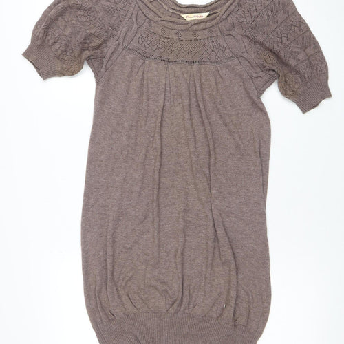 Miss Selfridge Women's Brown Knit Tunic Top Size 10 Puff Sleeve