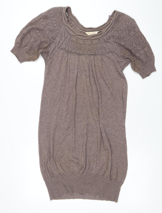 Miss Selfridge Women's Brown Knit Tunic Top Size 10 Puff Sleeve