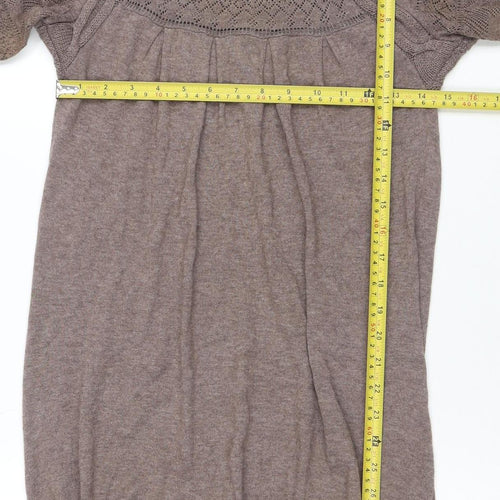 Miss Selfridge Women's Brown Knit Tunic Top Size 10 Puff Sleeve