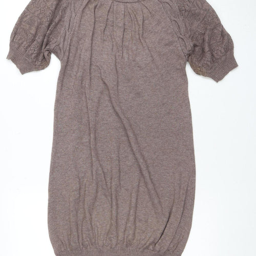 Miss Selfridge Women's Brown Knit Tunic Top Size 10 Puff Sleeve