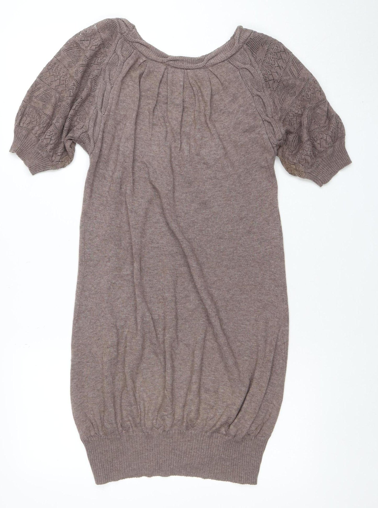 Miss Selfridge Women's Brown Knit Tunic Top Size 10 Puff Sleeve