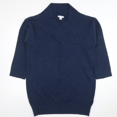 Wallis Women Navy Blue Medium Shawl Collar 3/4 Sleeve Knit Jumper