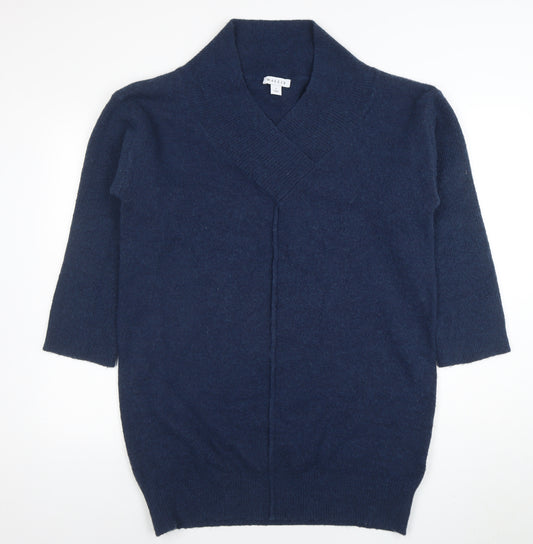 Wallis Women Navy Blue Medium Shawl Collar 3/4 Sleeve Knit Jumper