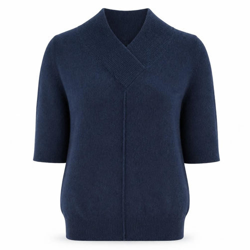 Wallis Women Navy Blue Medium Shawl Collar 3/4 Sleeve Knit Jumper