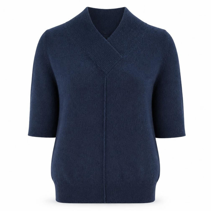 Wallis Women Navy Blue Medium Shawl Collar 3/4 Sleeve Knit Jumper