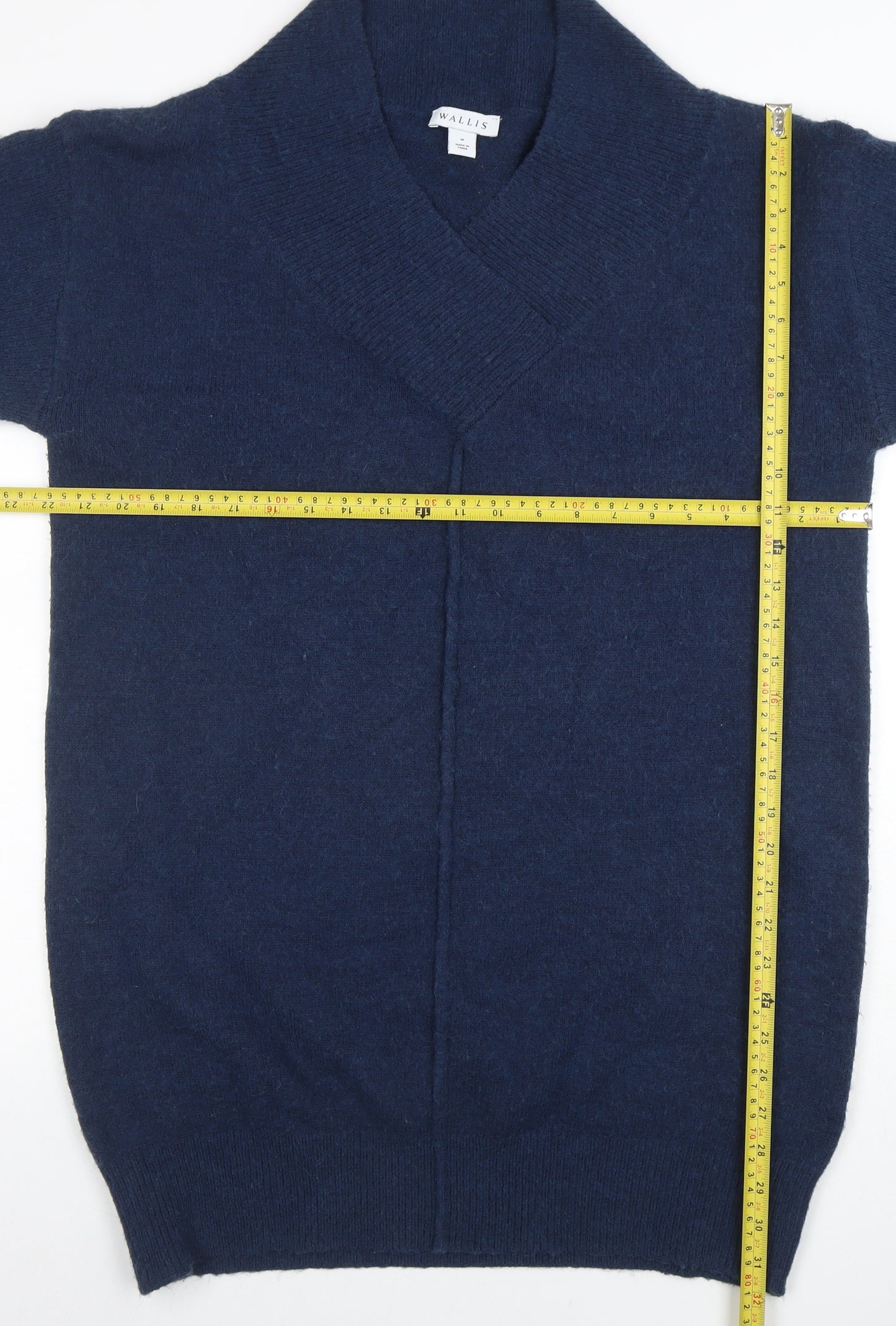 Wallis Women Navy Blue Medium Shawl Collar 3/4 Sleeve Knit Jumper