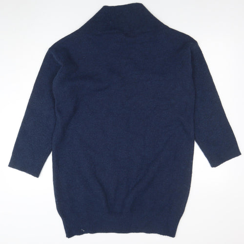 Wallis Women Navy Blue Medium Shawl Collar 3/4 Sleeve Knit Jumper