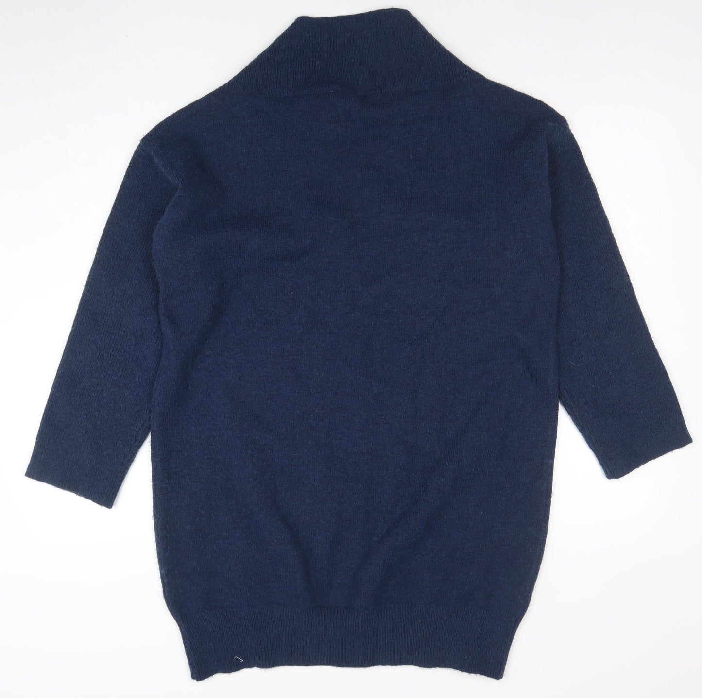 Wallis Women Navy Blue Medium Shawl Collar 3/4 Sleeve Knit Jumper