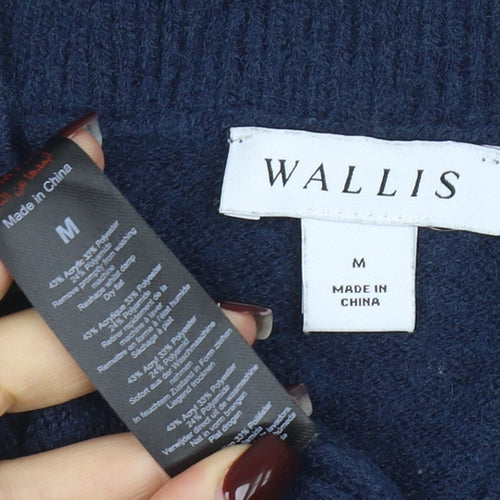 Wallis Women Navy Blue Medium Shawl Collar 3/4 Sleeve Knit Jumper