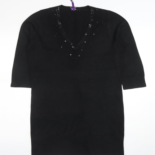BHS Women's Black Sequin V-Neck Tunic Top Size 16 Acrylic Knit