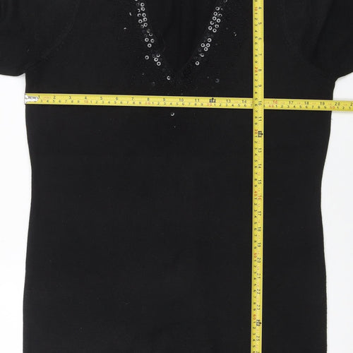 BHS Women's Black Sequin V-Neck Tunic Top Size 16 Acrylic Knit