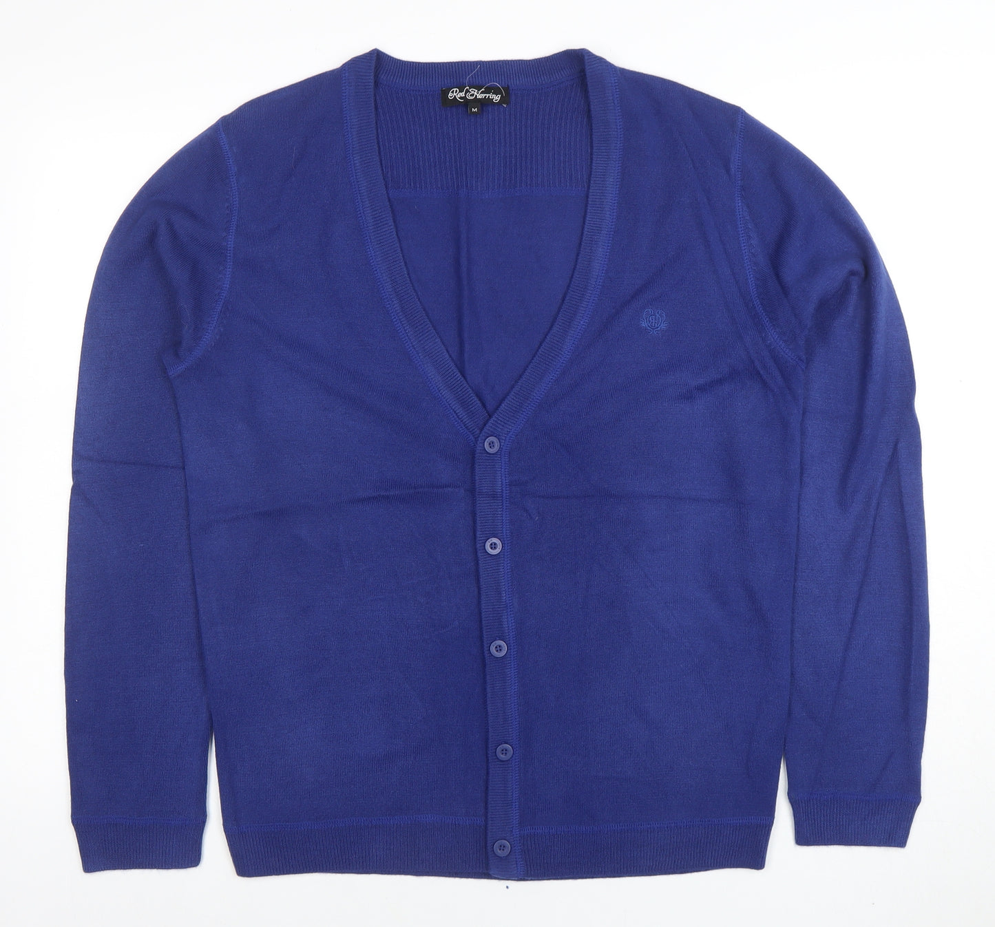 Red Herring Women Blue Cardigan M V-Neck Button Long Sleeve Knit