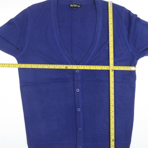 Red Herring Women Blue Cardigan M V-Neck Button Long Sleeve Knit