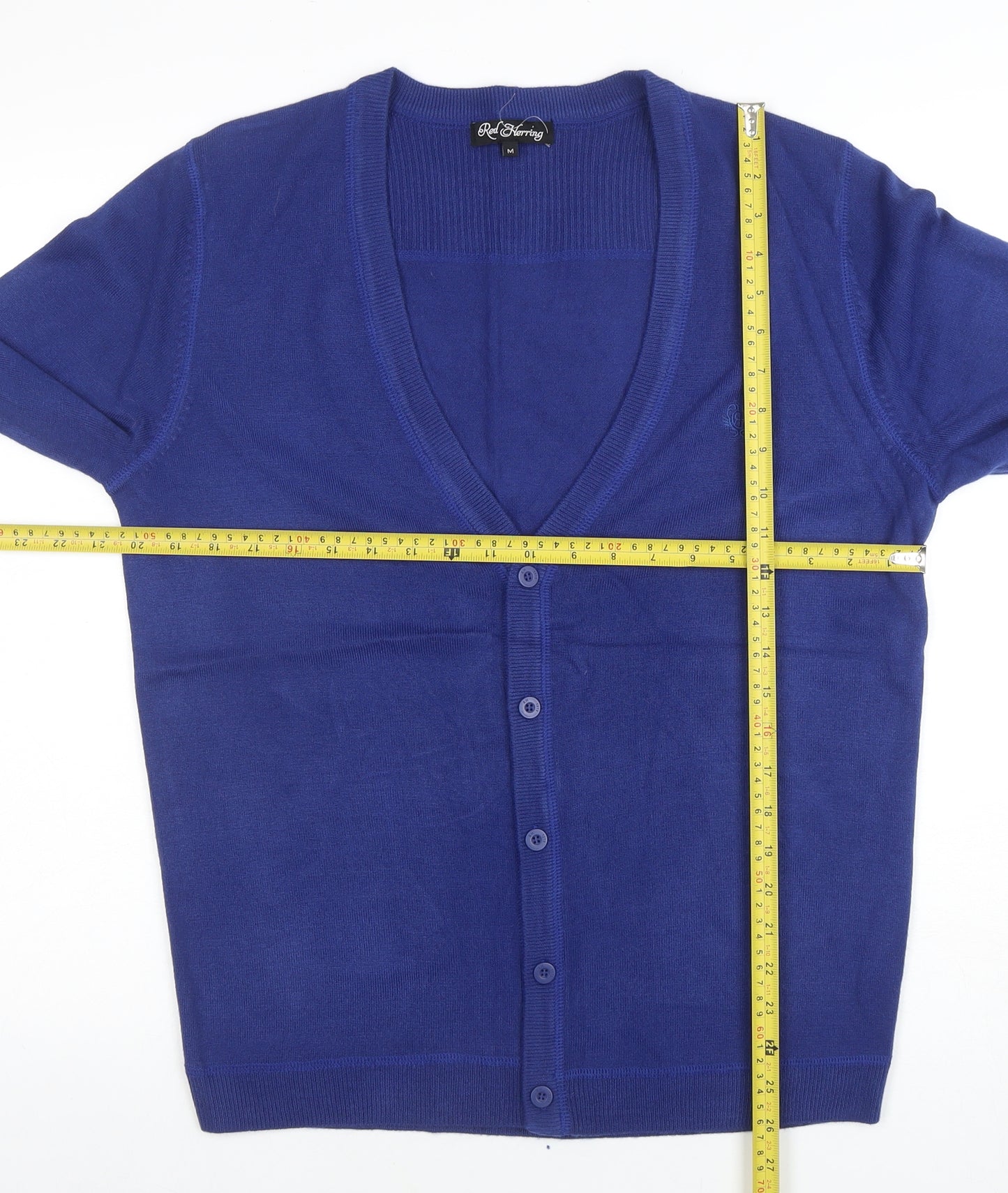 Red Herring Women Blue Cardigan M V-Neck Button Long Sleeve Knit