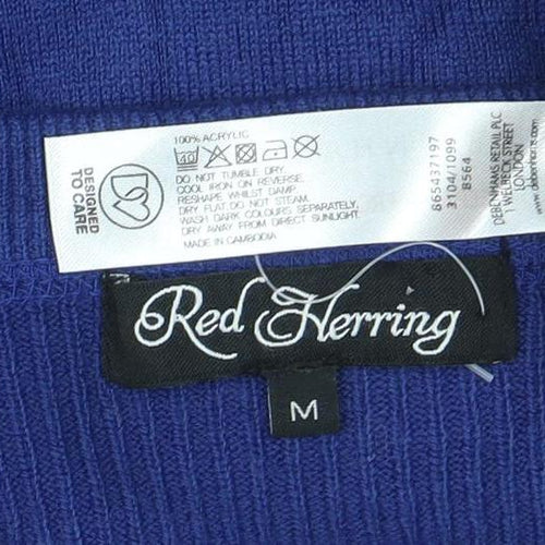 Red Herring Women Blue Cardigan M V-Neck Button Long Sleeve Knit