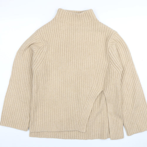 MING Womens Beige Mock Neck Ribbed Knit Jumper Size M